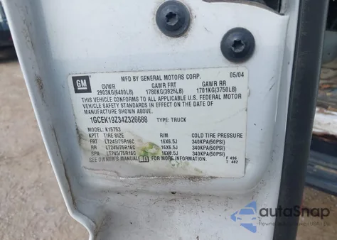 2004 Chevrolet Silverado Work Truck from USA, damaged, VIN 1GCEK19Z34Z326688